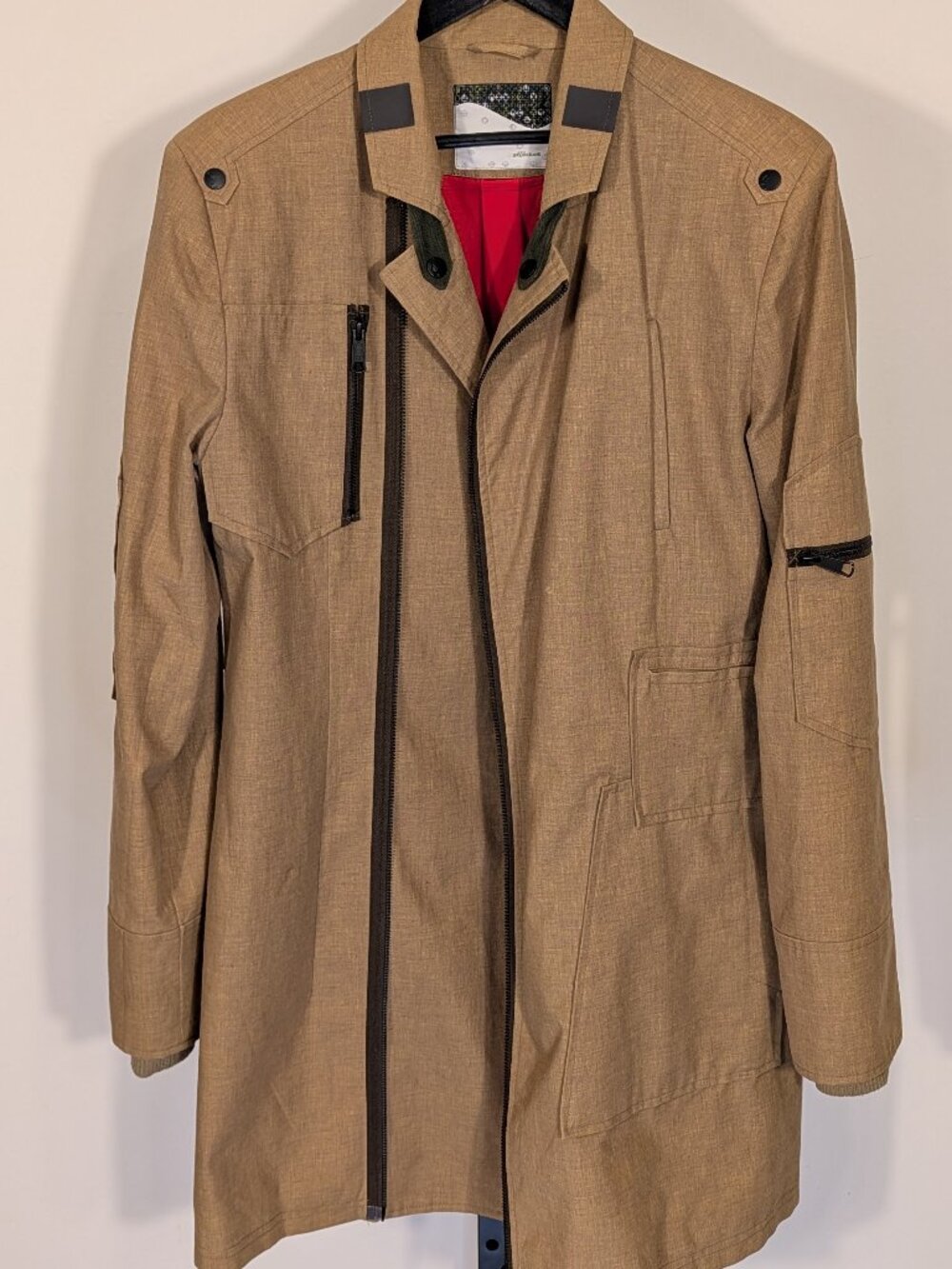 Skunkfunk Joastipi Hemp Trench Coat | Asymmetrical | Red Lining | Sz 2 (US M)